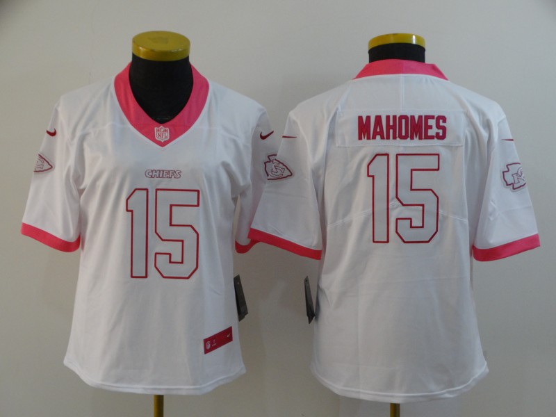 Nike Chiefs 15 Patrick Mahomes White Pink Women's  Vapor Untouchable Limited Jersey