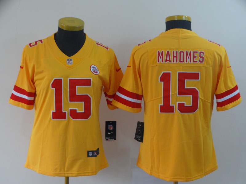 Nike Chiefs 15 Patrick Mahomes Gold Women's  Inverted Legend Limited Jersey