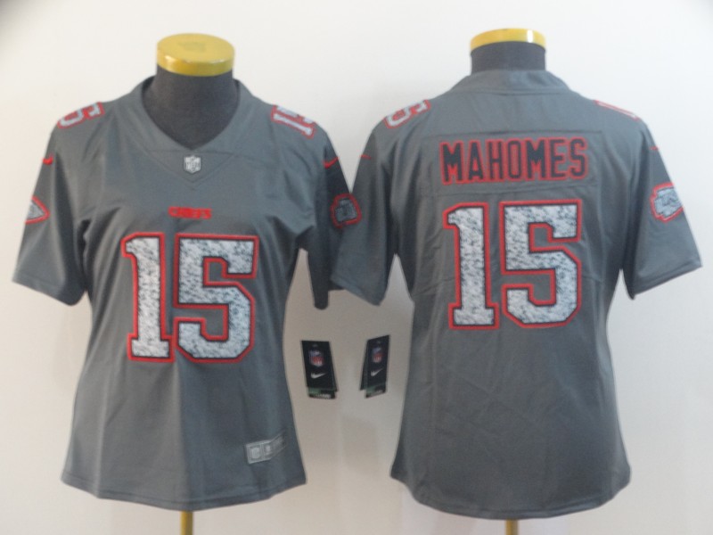 Nike Chiefs 15 Patrick Mahomes Gray Camo Women's Vapor Untouchable Limited Jersey