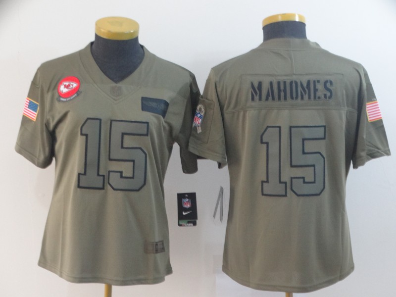 Nike Chiefs 15 Patrick Mahomes 2019 Olive Women's Salute To Service Limited Jersey