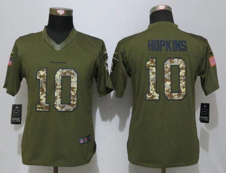 Nike Texans 10 DeAndre Hopkins Green Salute To Service Women Limited Jersey