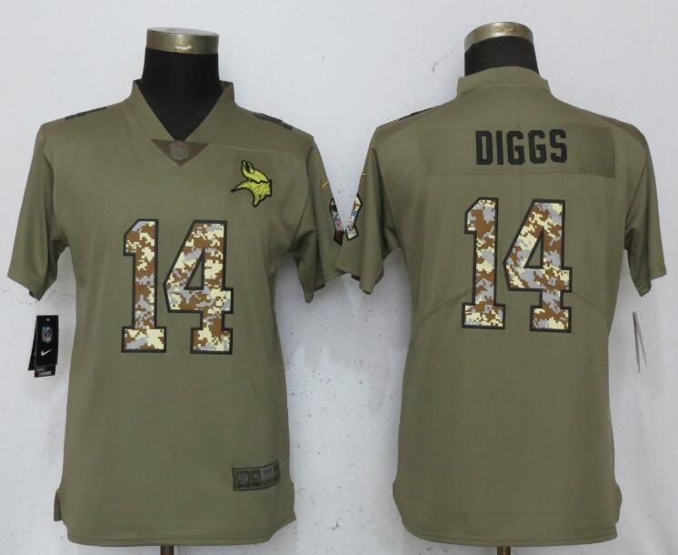 Nike Vikings 14 Stefon Diggs Olive Camo Women Salute To Service Limited Jersey