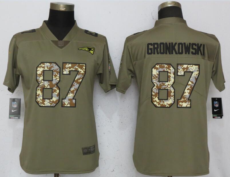 Nike Patriots 87 Rob Gronkowski Olive Camo Women Salute To Service Limited Jersey