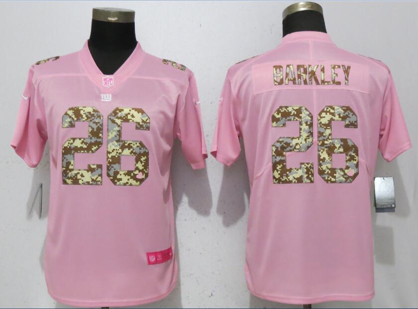 Nike Giants 26 Saquon Barkley Pink Camo Fashion Women Limited Jersey