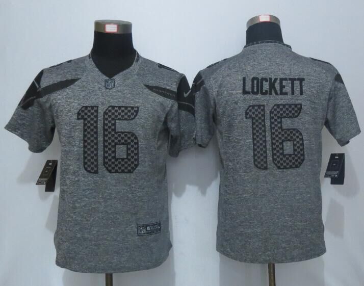 Nike Seahawks 16 Tyler Lockett Grey Gridiron Women Limited Jersey
