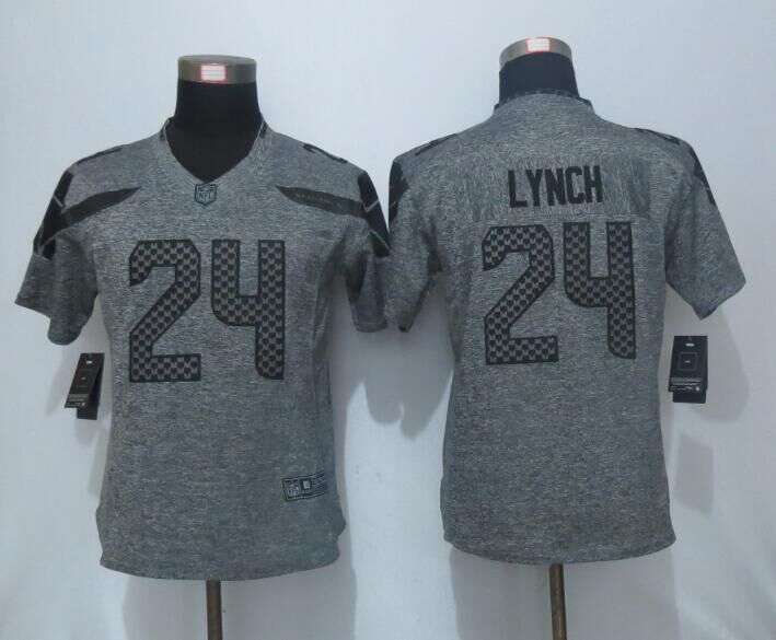 Nike Seahawks 24 Marshawn Lynch Grey Gridiron Women Limited Jersey