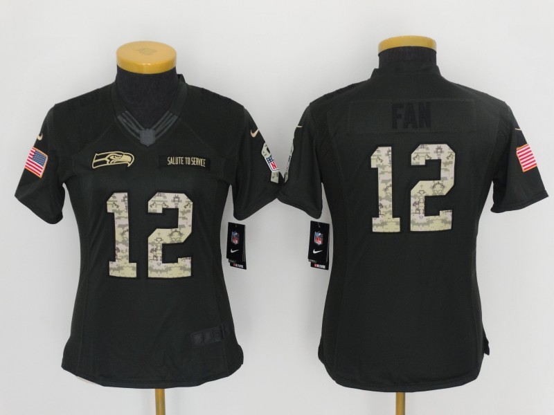 Nike Seahawks 12 Fan Anthracite Women Salute To Service Limited Jersey