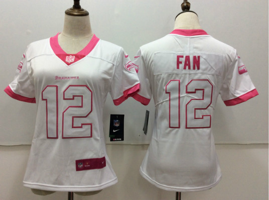 Nike Seahawks 12 Fan White Pink Women Vapor Untouchable Player Limited Jersey