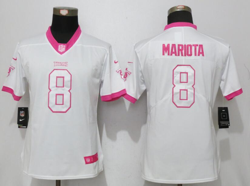 Nike Titans 8 Marcus Mariota White Pink Women Limited Jersey