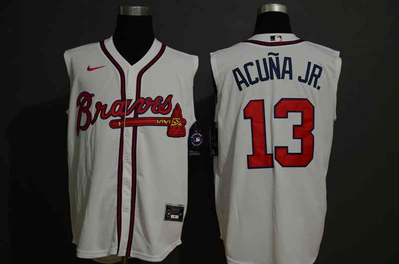 Braves 13 Ronald Acuna Jr. White Nike Cool Base Sleeveless Jersey