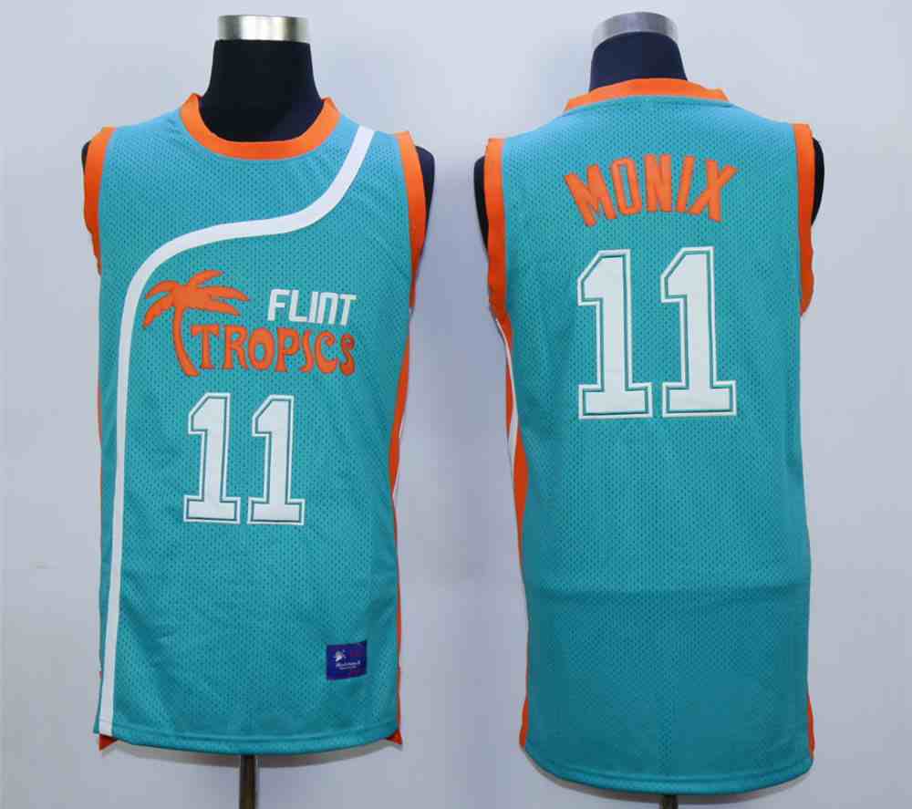 Flint Tropics 11 Ed Monix Teal Semi Pro Movie Stitched Basketball Jersey