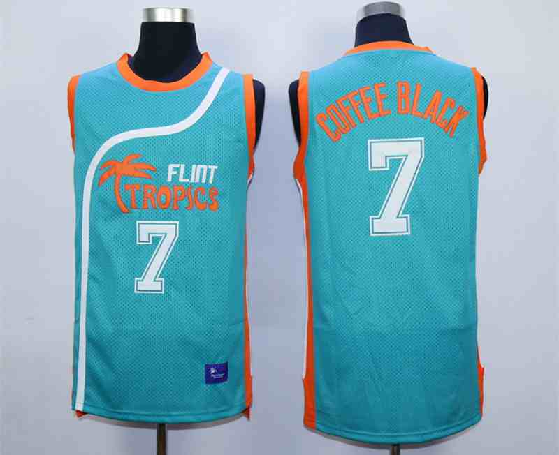 Flint Tropics 7 Coffe Black Teal Semi Pro Movie Stitched Basketball Jersey