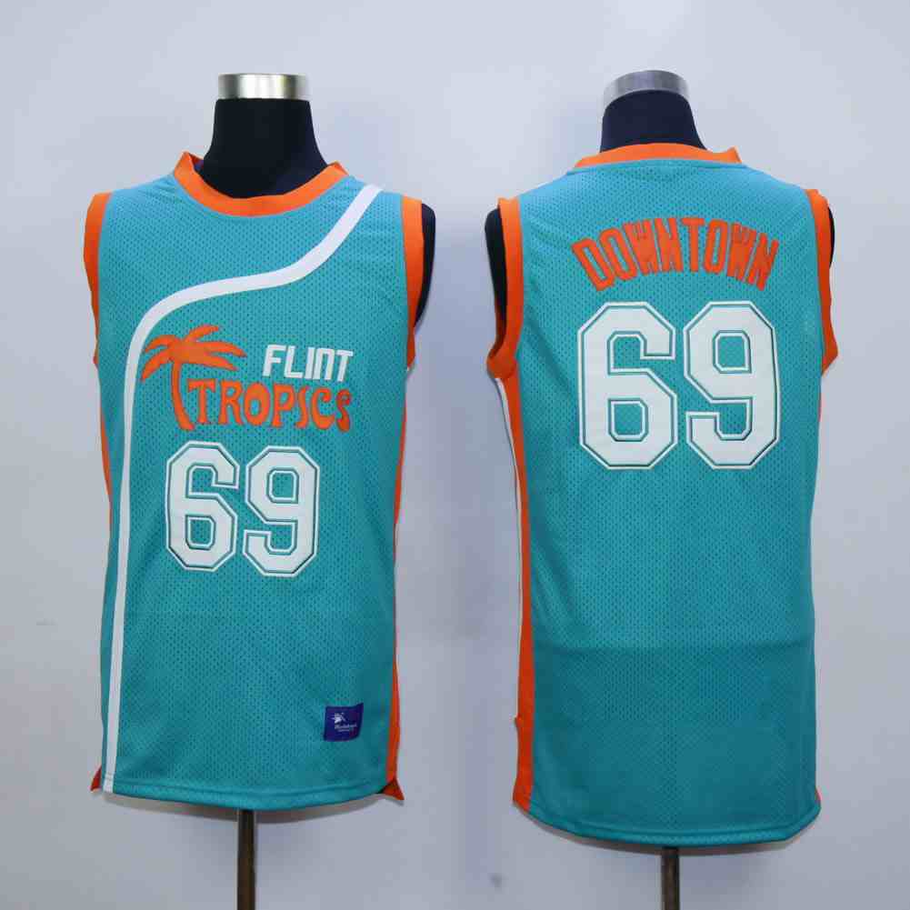 Flint Tropics 69 Downtown Teal Semi Pro Movie Stitched Basketball Jersey