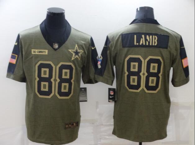 Men's Dallas Cowboys 88 CeeDee Lamb Nike Olive 2021 Salute To Service Limited Player Jersey