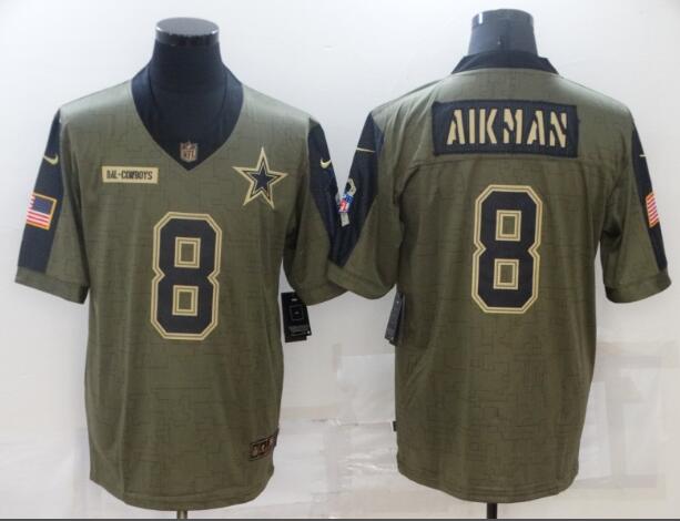 Men's Dallas Cowboys 8 Troy Aikman Nike Olive 2021 Salute To Service Retired Player Limited Jersey