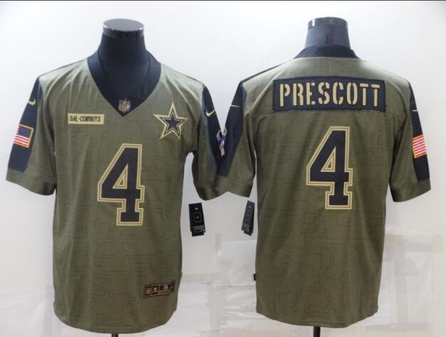 Men's Dallas Cowboys 4 Dak Prescott Nike Olive 2021 Salute To Service Limited Player Jersey
