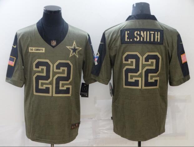 Men's Dallas Cowboys 22 Emmitt Smith Nike Olive 2021 Salute To Service Retired Player Limited Jersey