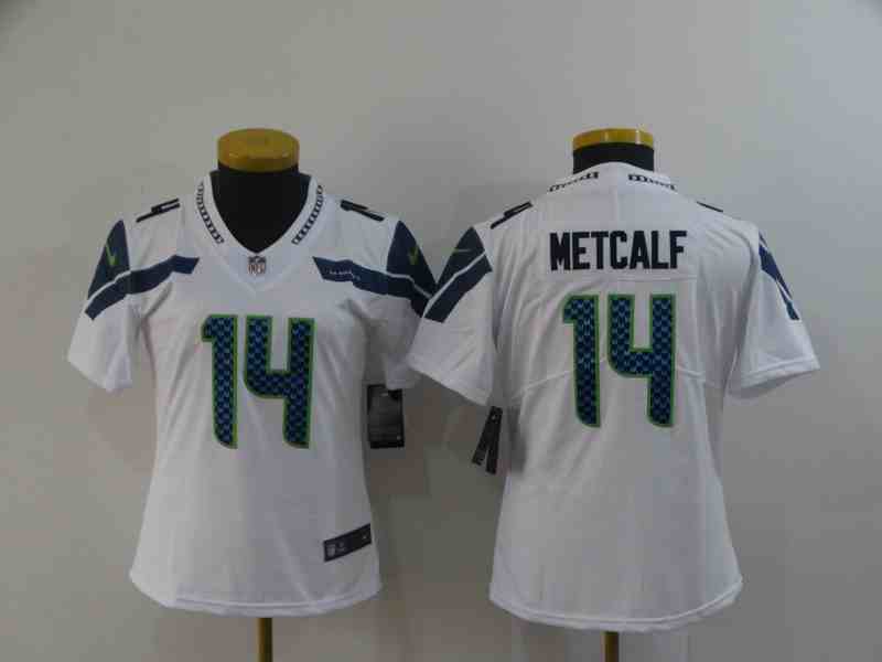Women's Seattle Seahawks #14 D.K. Metcalf White Vapor Untouchable Stitched Jersey