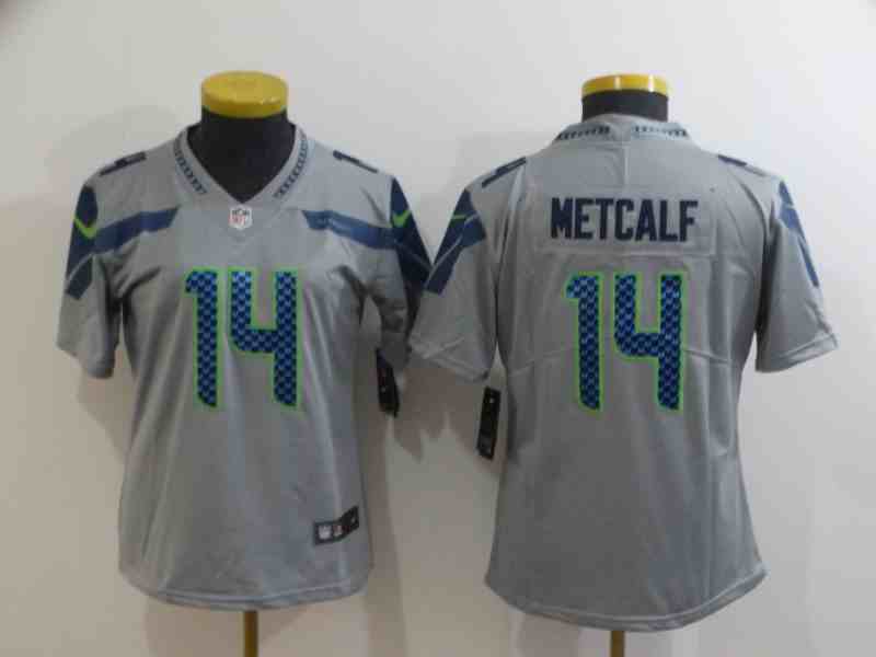Women's Seattle Seahawks #14 D.K. Metcalf Grey Vapor Untouchable Stitched Jersey