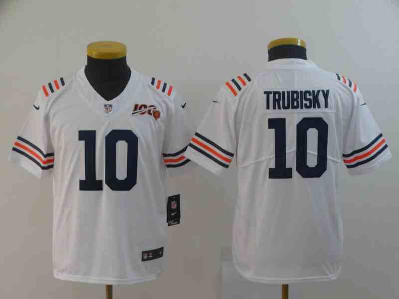 Youth Chicago Bears #10 Mitchell Trubisky White 2019 100th Season Limited Stitched NFL Jersey