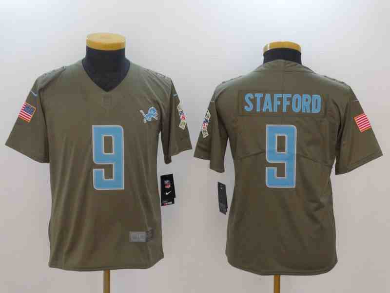 Youth Nike Detroit Lions #9 Matthew Stafford Olive Salute To Service Limited Stitched NFL Jersey