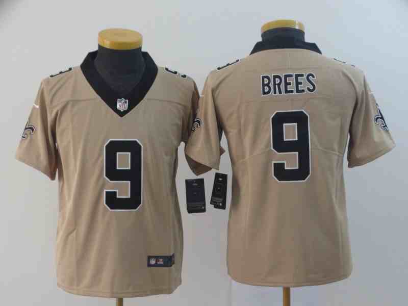 Youth New Orleans Saints #9 Drew Brees Gold Inverted Legend Stitched NFL Jersey