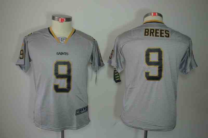 Youth Saints 9 Drew Brees Gray Gridiron Gray Limited Jersey