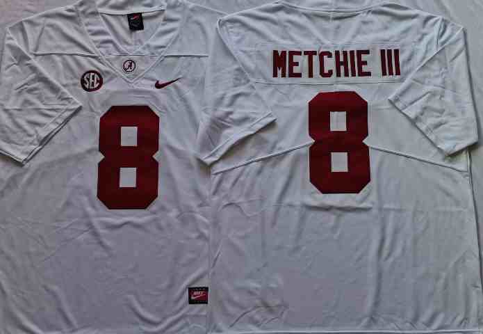 Mens NCAA Alabama Crimson Tide Red #8 METCHIE III White 2021 new jersey