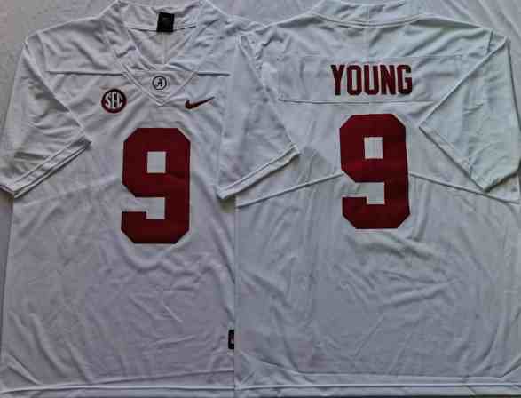 Mens NCAA Alabama Crimson Tide Red #9 YOUNG White 2021 New jersey