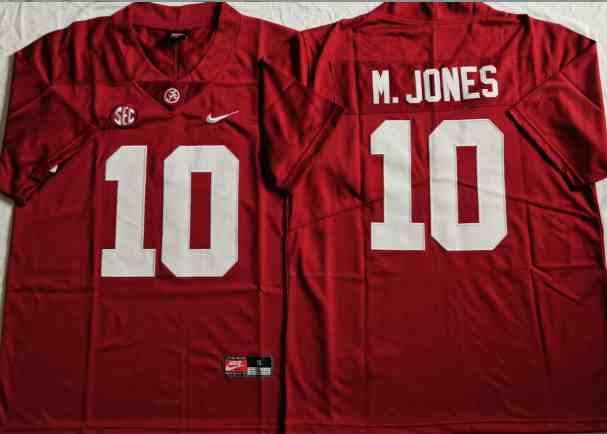 Mens NCAA Alabama Crimson Tide #10 M.JONES Red 2021 jersey