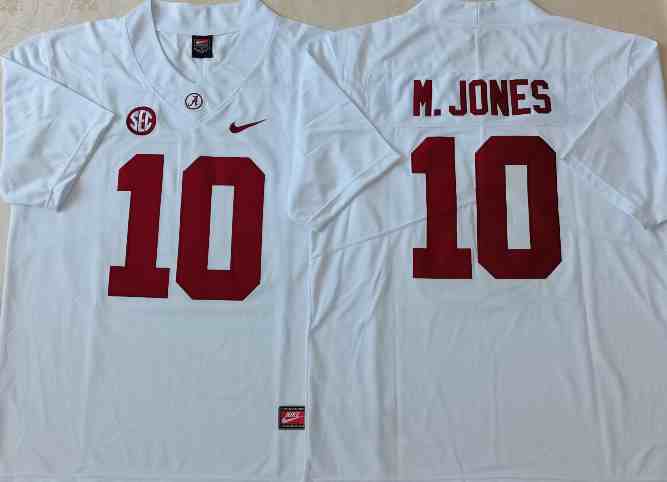 Mens NCAA Alabama Crimson Tide White #10 M.JONES White 2021 new jersey