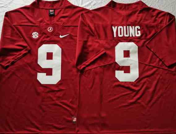Mens NCAA Alabama Crimson Tide Red #9 YOUNG Red 2021 New jersey