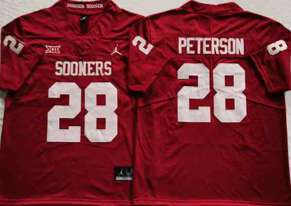 Mens NCAA Oklahoma Sooners Red #28 PETERSON 2021 Jersey