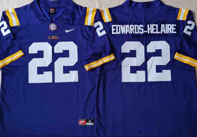 NCAA LSU Tigers #22 EDWARDS-HELAIRE Purple 2021 New jersey