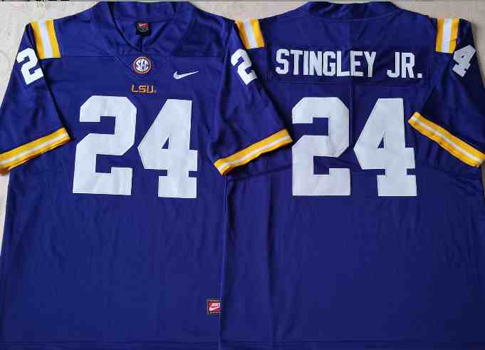 NCAA LSU Tigers #24 STINGLEY JR. Purple 2021 New jersey