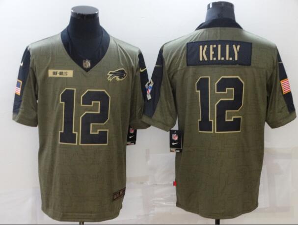Men's Buffalo Bills 12 Jim Kelly Nike Olive 2021 Salute To Service Retired Player Limited Jersey