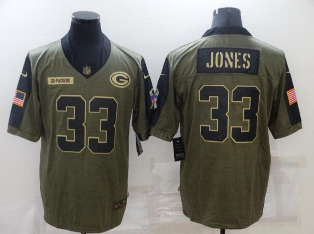 Men's Green Bay Packers 33 Aaron Jones Nike Olive 2021 Salute To Service Limited Player Jersey