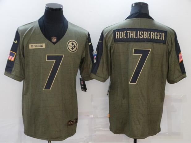 Men's Pittsburgh Steelers Ben Roethlisberger Nike Olive 2021 Salute To Service Retired Player Limited Jersey