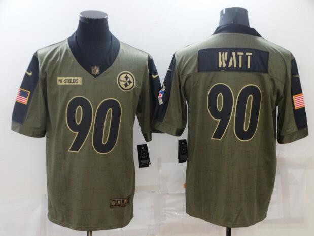 Men's Pittsburgh Steelers 90 T.J. Watt Nike Olive 2021 Salute To Service Limited Player Jersey