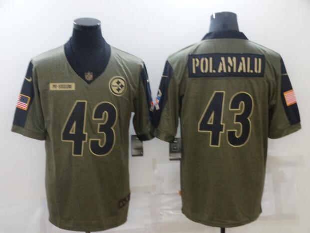 Men's Pittsburgh Steelers 43 Troy Polamalu Nike Olive 2021 Salute To Service Retired Player Limited Jersey