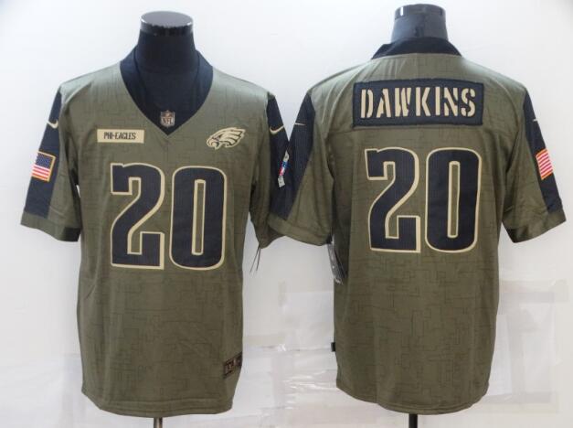 Men's Philadelphia Eagles 20 Brian Dawkins Nike Olive 2021 Salute To Service Retired Player Limited Jersey