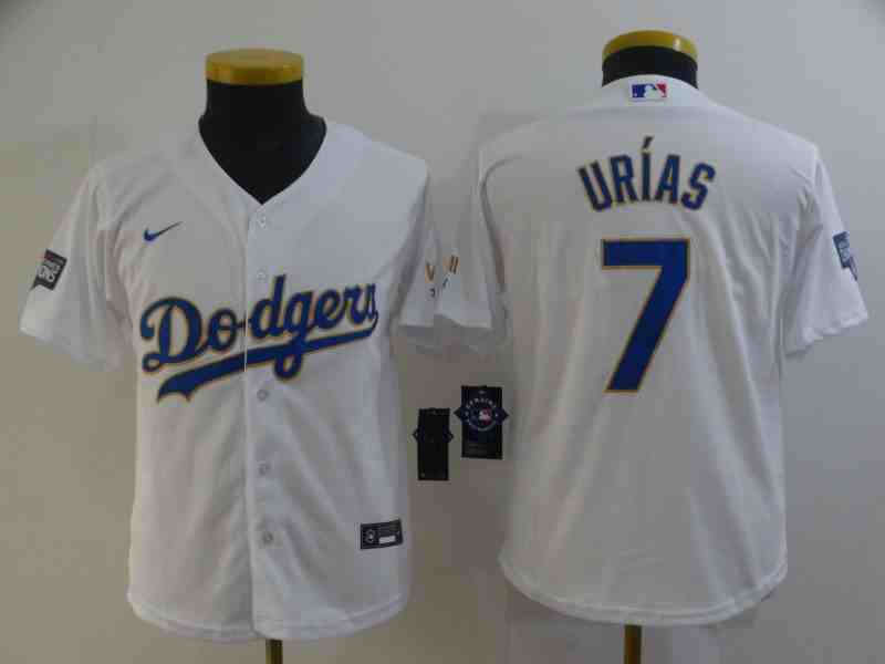 Los Angeles Dodgers #7 Julio Urías Youth White 2021 Gold Program Cool Base Jersey
