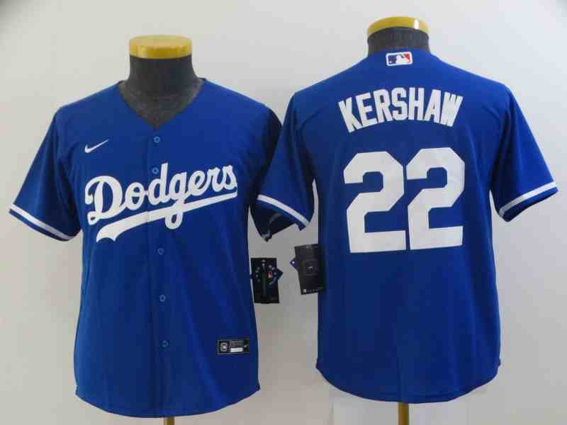 Los Angeles Dodgers #22 Clayton Kershaw Youth Royal Blue 2020 Cool Base Jersey
