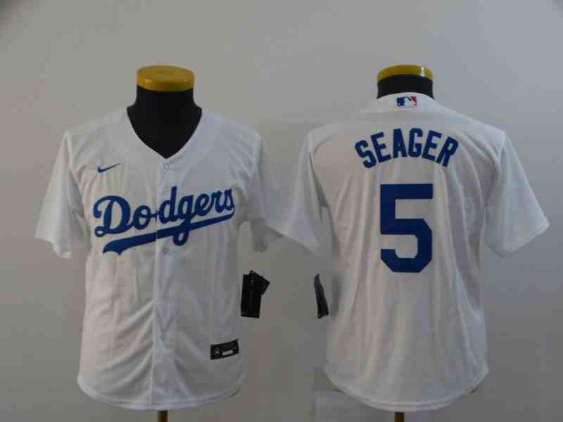 Los Angeles Dodgers #5 Corey Seager Youth White 2020 Gold Program Cool Base Jersey