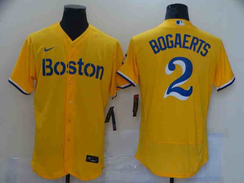Boston Red Sox #2 Xander Bogaerts Gold 2021 City Connect Flex Base Jersey