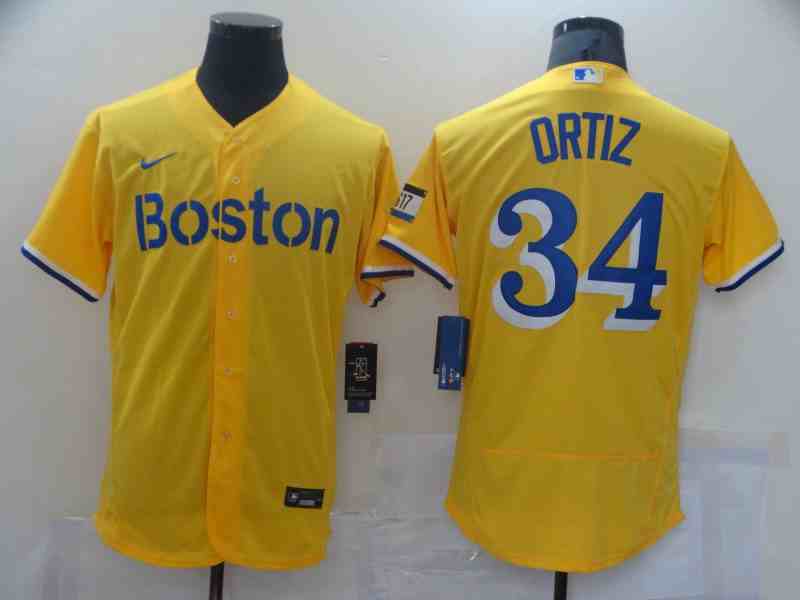 Boston Red Sox #34 David Ortiz Gold With Name 2021 City Connect Cool Base Jersey