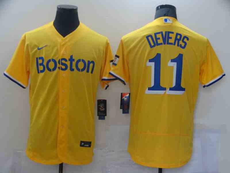 Boston Red Sox #11 Rafael Devers Gold with Name 2021 City Connect Flex Base Jersey