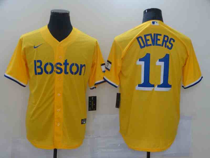Boston Red Sox #11 Rafael Devers Gold With Name 2021 City Connect Cool Base Jersey