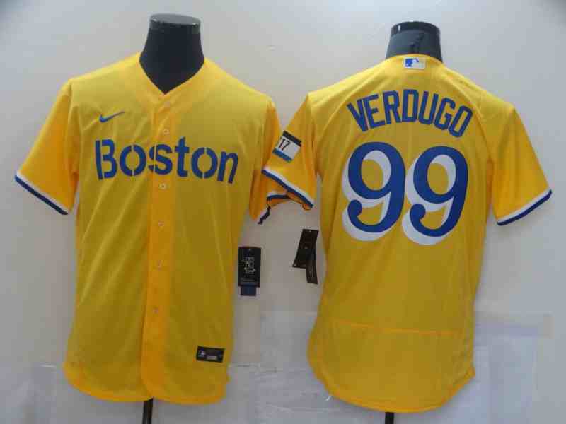 Boston Red Sox #99 Alex Verdugo Gold with Name 2021 City Connect Flex Base Jersey
