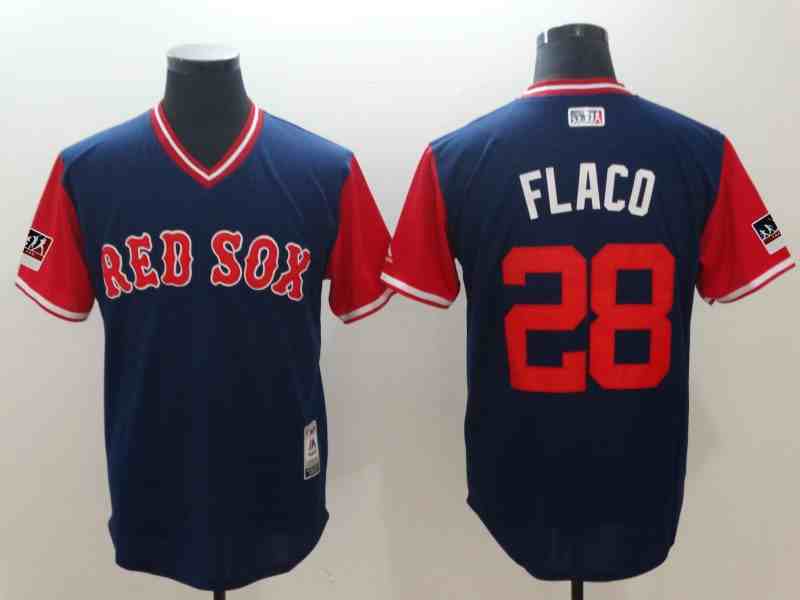 Men Boston Red Sox 28 FLACO Blue Game Legend Edition MLB Jersey